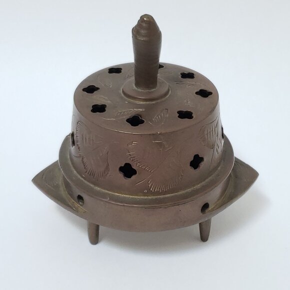 Vintage Brass Sarna India Etched Censure Incense Burner Bell 2 pc. - Picture 1 of 9